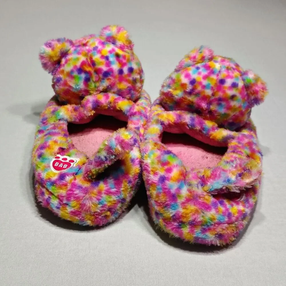 Girls' Build A Bear Workshop Rainbow Leopard Confetti Slippers Shoe Size XXL 5/6